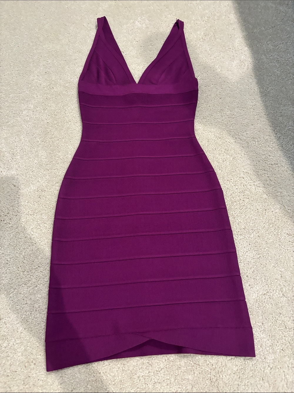 Herve lever Plunge V-Neck Bodycon Dress in Purple